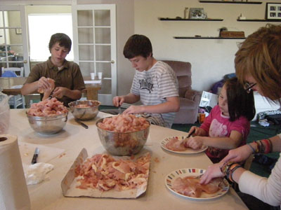 Cutting up Chicken cutting chicken Canning (bottling) Chicken